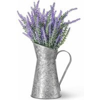 Galvanized Metal Jug Vase Rustic Style Metal Pitcher Flower Holder with Lavender Artificial Flowers  | ManoMano UK