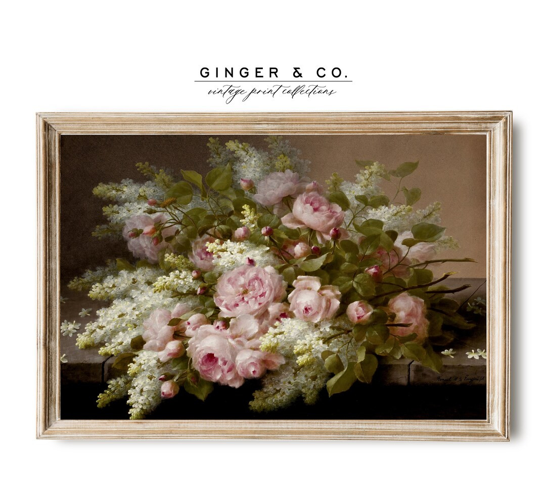 Still Life Painting With Pink and White Flowers PRINTABLE DIGITAL DOWNLOAD Vintage Floral Oil Pai... | Etsy (US)