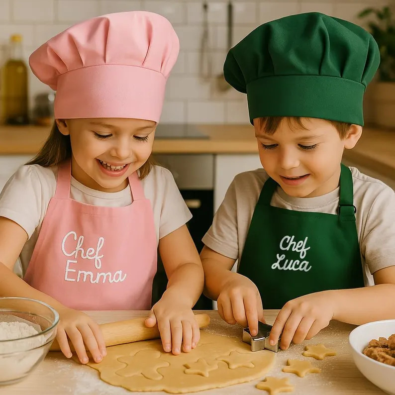 Kids Apron and Chef Hat Set // Kitchen Embroidered Apron // Children Apron for Painting, Cooking,... | Etsy (UK)