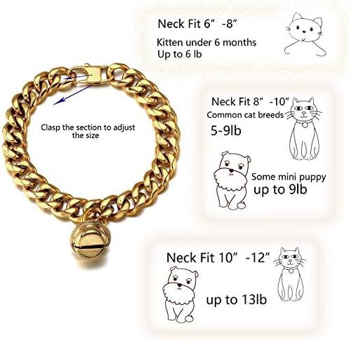 18K Gold Cat Dog Collar Kitten Puppy 1/2inch 12mm Wide Stainless Steel Kitten Choker Curb Chew Proof | Amazon (US)