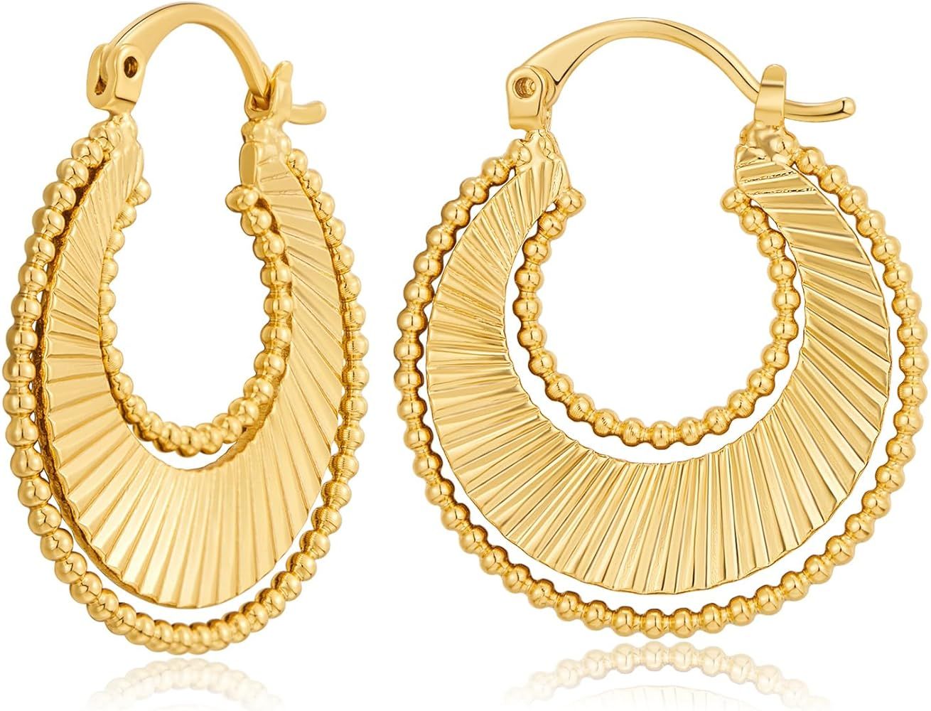 LILIE&WHITE Gold Fan-shaped Geometric Hoop Earrings for Women Hypoallergenic Earrings Fashion Ear... | Amazon (US)