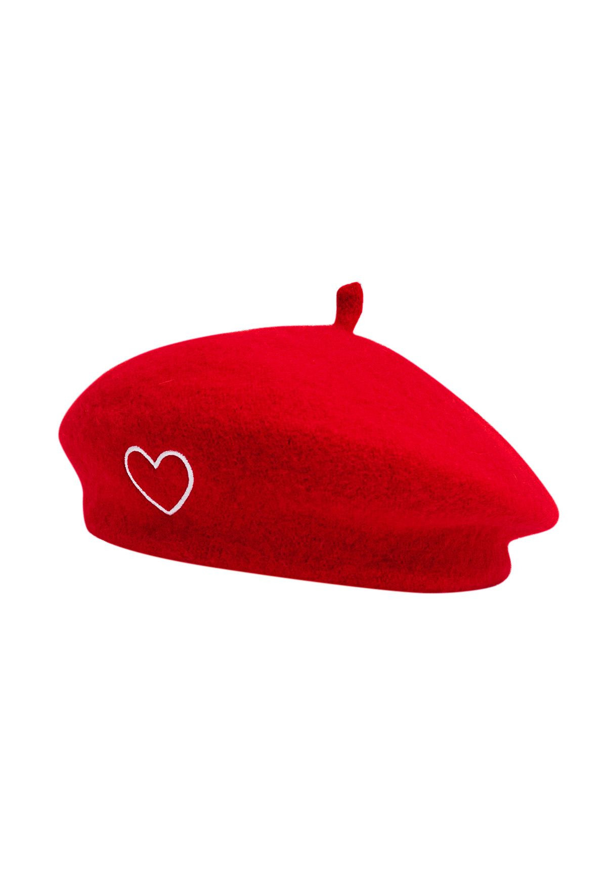 Embroidered Heart Wool-Blend Beret in Red | Chicwish