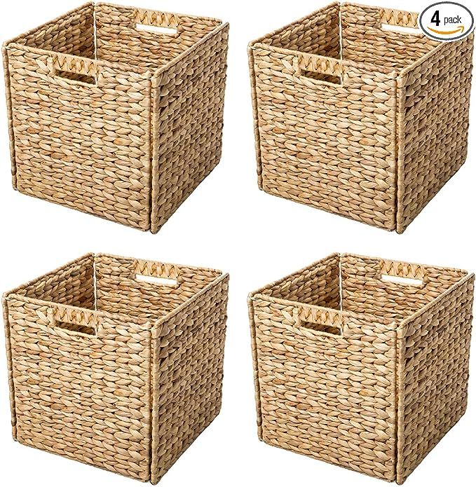 Trademark Innovations Foldable Hyacinth Storage Baskets with Iron Wire Frame (Set of 4) | Amazon (US)