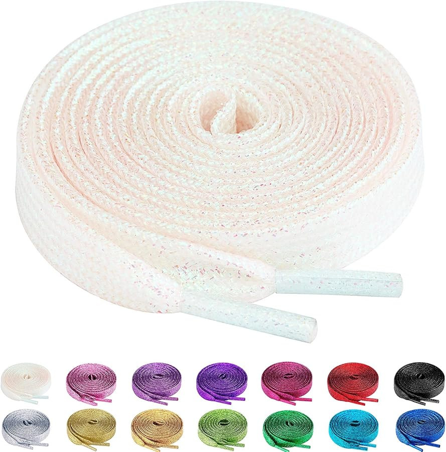 Olukssck 2 Pairs Flat Glitter Shiny Metallic Shoe Laces, Colorful Sequin Shoelaces | Amazon (US)