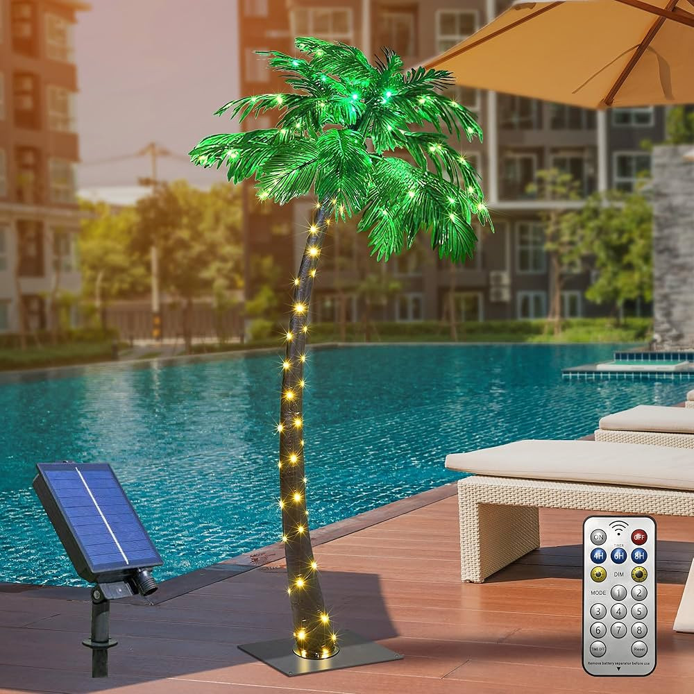 Solar Lighted Palm Tree 7FT Artificial Palm Tree Decor for Outdoor 152 LED Light up Fake Tree for... | Amazon (US)