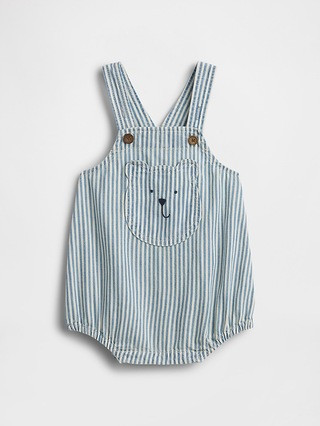 Baby Denim Stripe Bear Pocket Bubble Overalls | Gap (US)