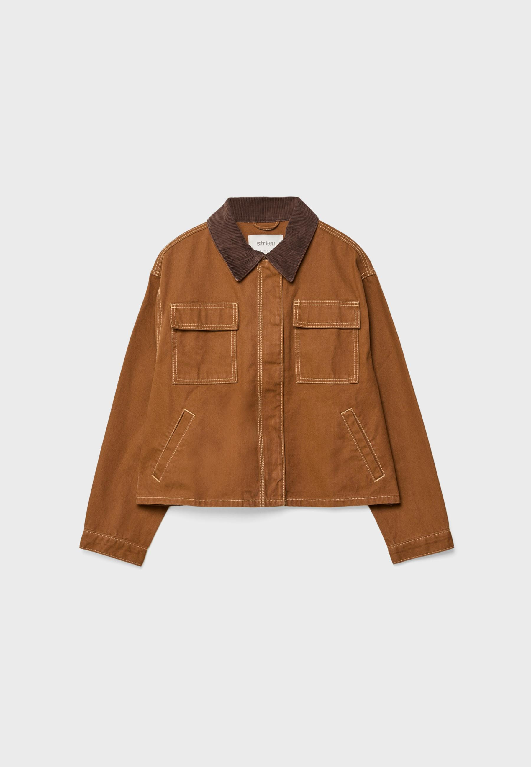 Cropped contrast jacket with pockets - Women's See all | Stradivarius United Kingdom | Stradivarius (UK)