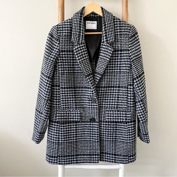 [old navy] plaid wool blend brushed oversized blazer black gray | Poshmark