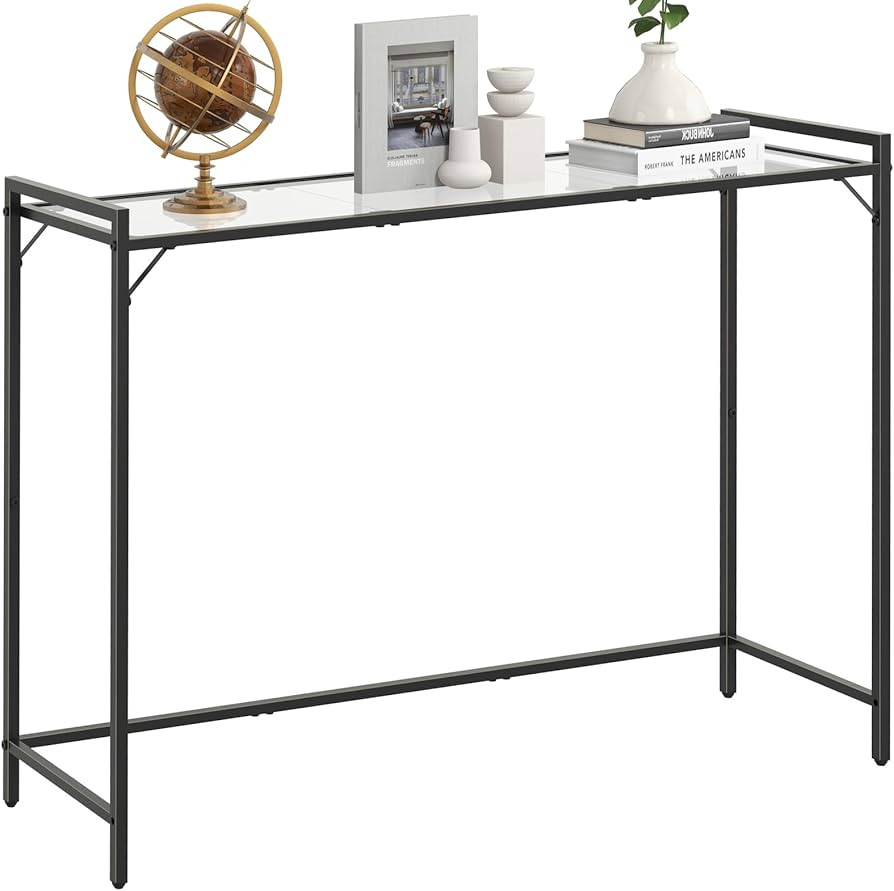 40.6" Console Table, Tempered Glass Table, Narrow Console Table with Storage, Hallway Table for E... | Amazon (US)