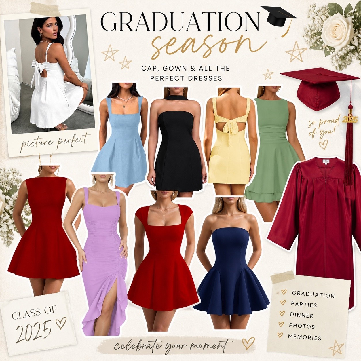 Graduations dresses, cap and gown 