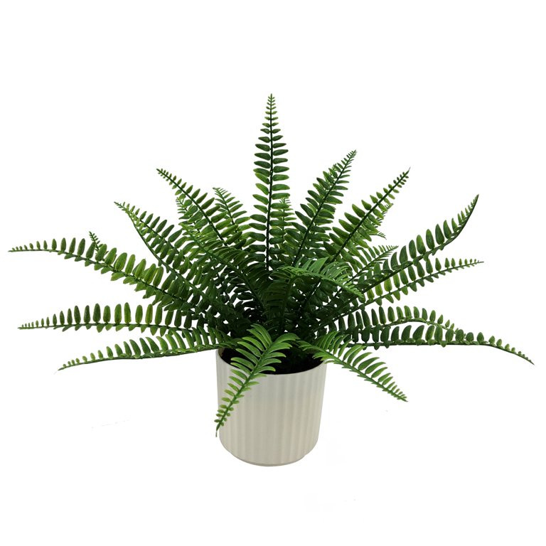 Mainstays 9 in Artificial Fern Leaf in White Pot, Green Color, 0.5lb Weight. | Walmart (US)