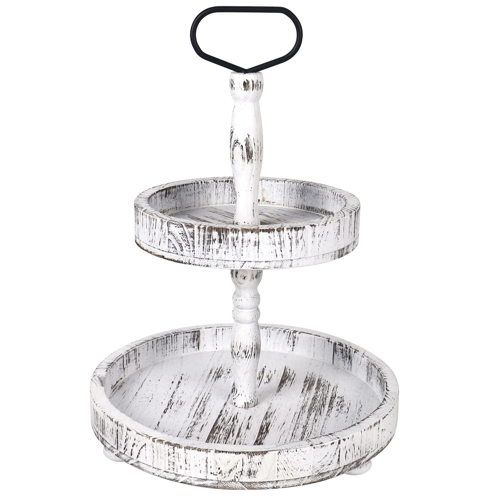 Rustic Wooden Tiered Tray, Farmhouse Decorative Tray, Round Serving Tray with Metal Handle for Ho... | Amazon (US)