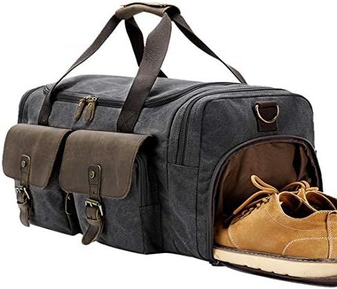 BLUBOON Canvas Duffle Bag Oversized Genuine Leather Overnight Weekend Bag with Shoe Compartment f... | Amazon (US)