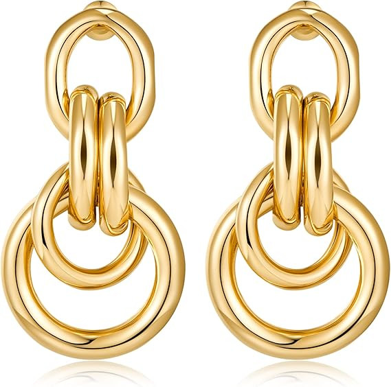 VEDAIM Gold Geometric Drop Dangle Earrings for Women Long Link Dangle Earrings Jewelry Gift | Amazon (US)