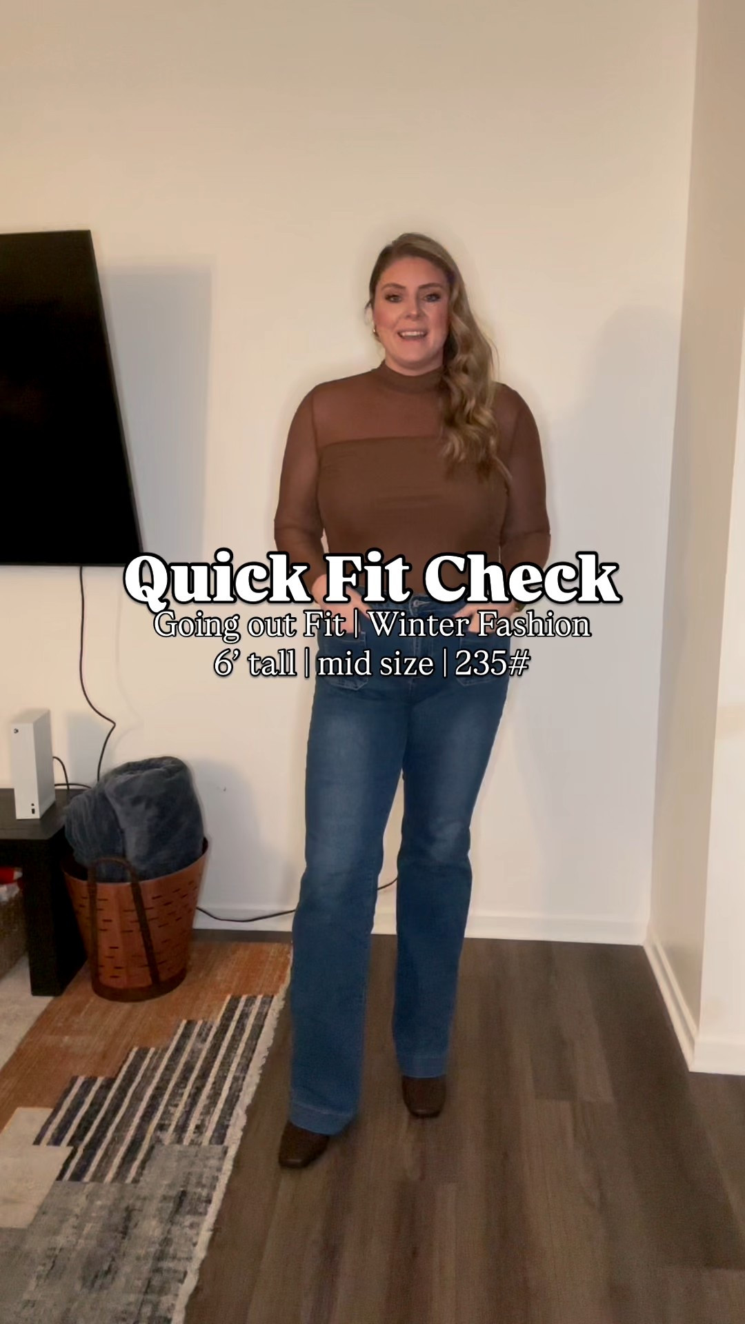 Quick fit check! An adorable going out fit! I got so many compliments on this top. And I’m completely in love with these 38” inseam jeans. 

Wearing 16 in the jeans and XXL in the top. 

Mid size fashion, affordable fashion, going out outfit, girl’s night, winter fashion, trench coat, brown

#LTKCyberWeek 

#LTKMidsize