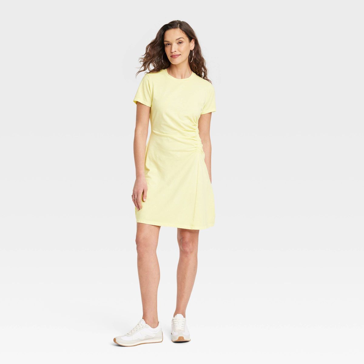 Women's Short Sleeve Ruched Knit Mini T-Shirt Dress - Universal Thread™ Yellow S | Target