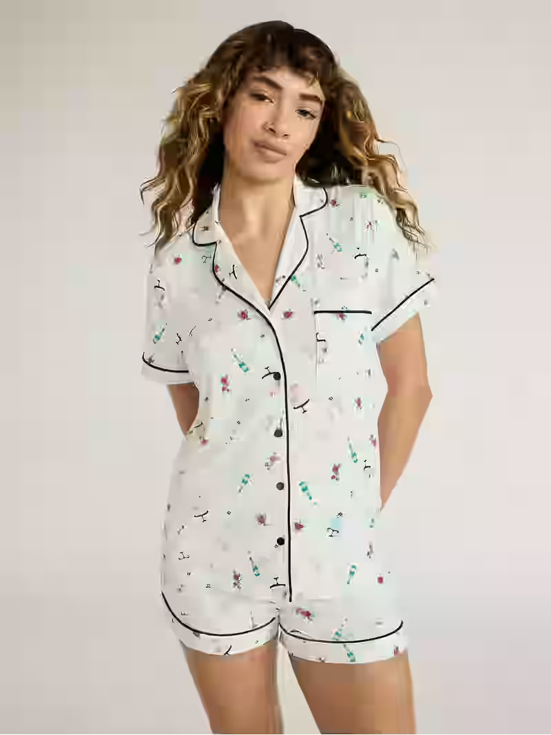 Joyspun Women’s Dreamy Soft Collection Bridal Short Sleeve Knit Notch Collar Top and Shorts Paj... | Walmart (US)