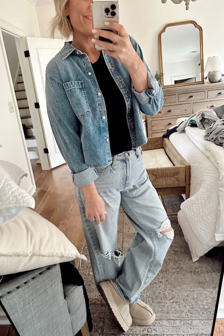 Denim look from Target for spring // Wearing size 6 in jeans and large in tank top. The denim button down is more cropped and wearing a medium  

#LTKfindsunder50 #LTKstyletip #LTKover40