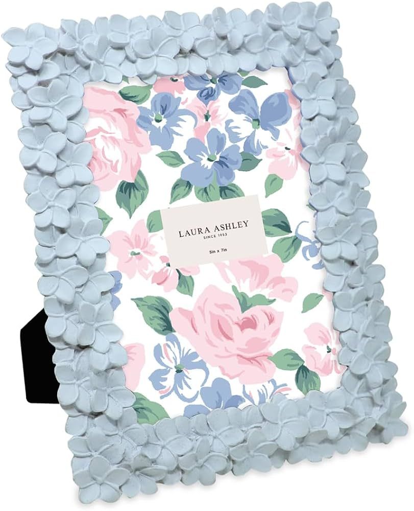 Laura Ashley 5x7 Powder Blue Flower Textured Hand-Crafted Resin Picture Frame w/Easel & Hook for ... | Amazon (US)