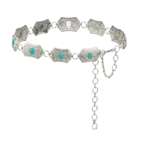 ILuvatar Women's Western Metal Concho Belt, Adjustable Cowgirl Waist for Pants, Silver Punk Style, Ideal for Country Concert & Trendy Outfits Chain belt | Amazon (US)