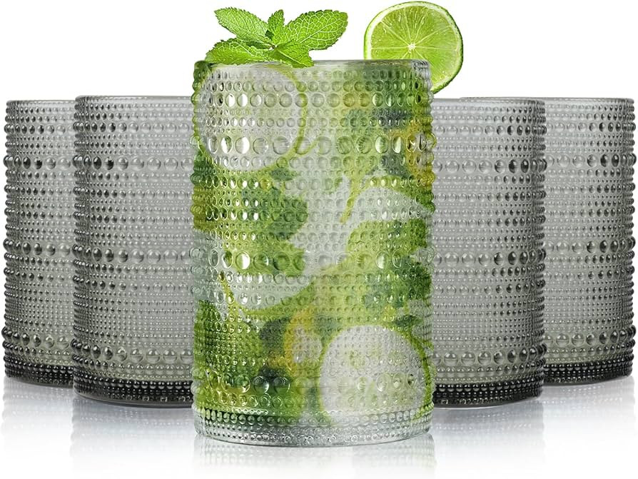 AWWAOOAWW Set of 6 hobnail drinking glasses,13 oz Smoky grey Vintage Drinking Glasses,Romance Vin... | Amazon (US)