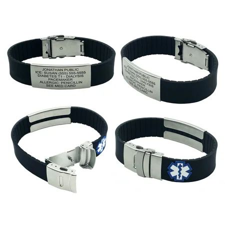 Custom Engraved Silicone SPORT Medical Alert ID Bracelet, Black | Walmart (US)