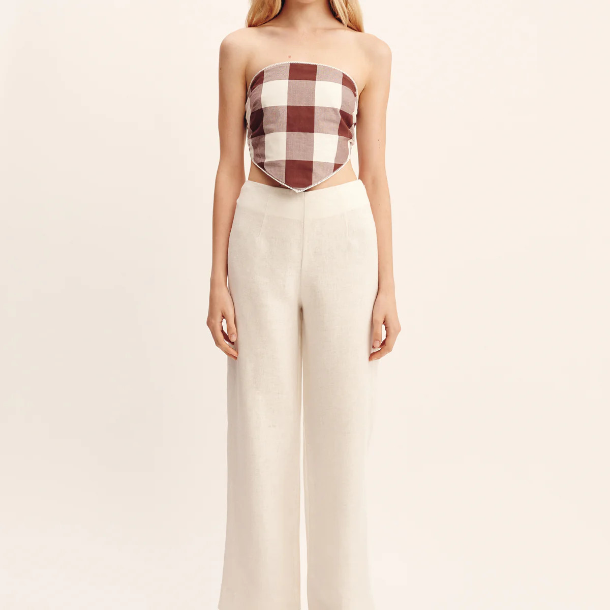 CALLIE TIE TOP - MOCHA GINGHAM | POSSE (US)