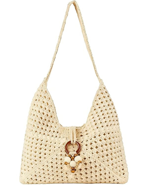 Peicees Crochet Summer Purse, Boho Woven Purse for Travel Beach Vacation Cruise Knit Shoulder Bag... | Amazon (US)
