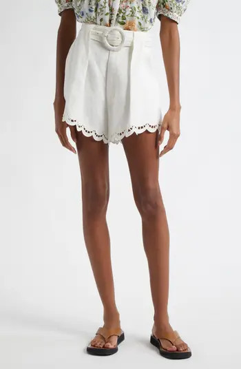 Ruchelieu Embroidered Scalloped Linen Blend Shorts | Nordstrom