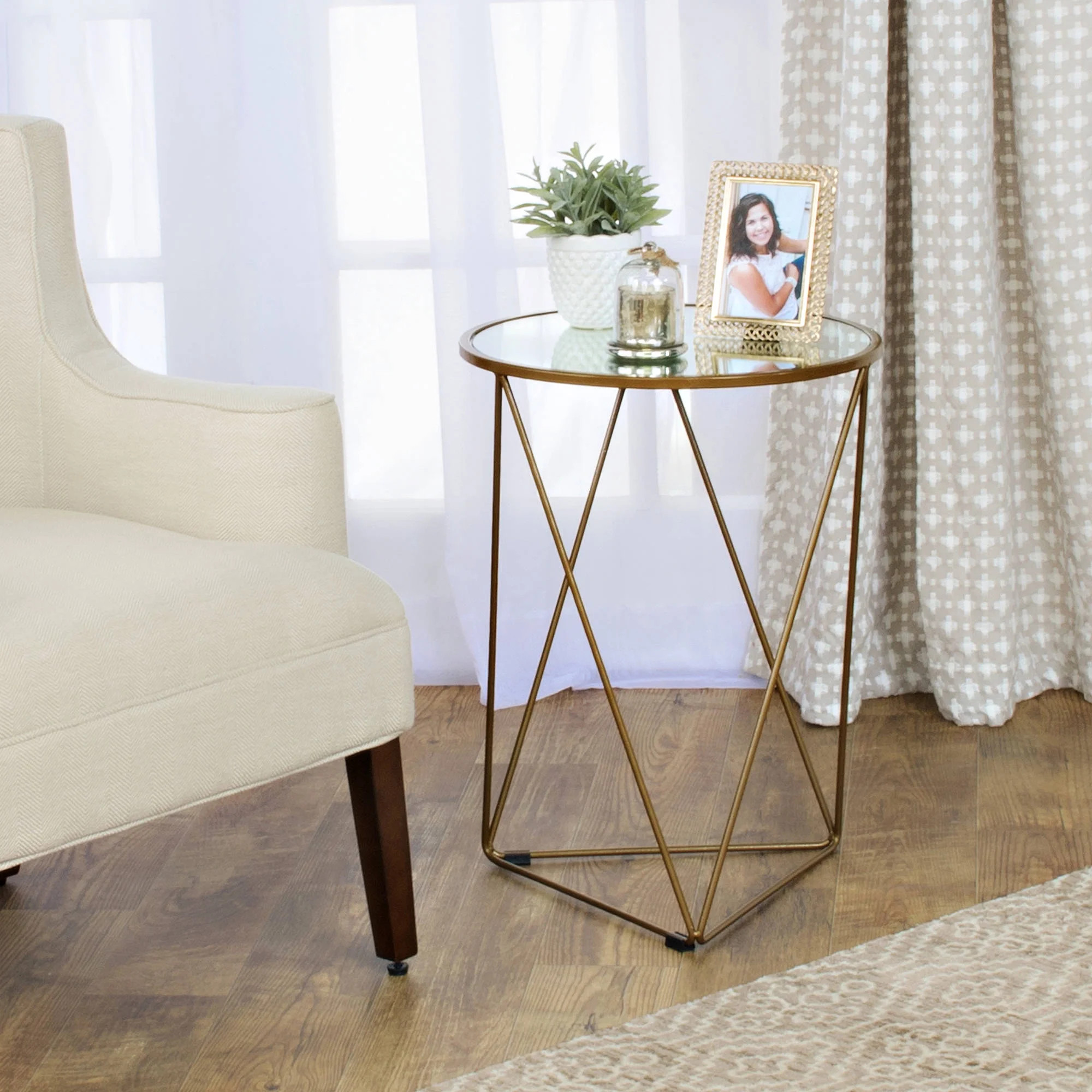 HomePop Metal Accent Table with Glass Top, Gold | Walmart (US)
