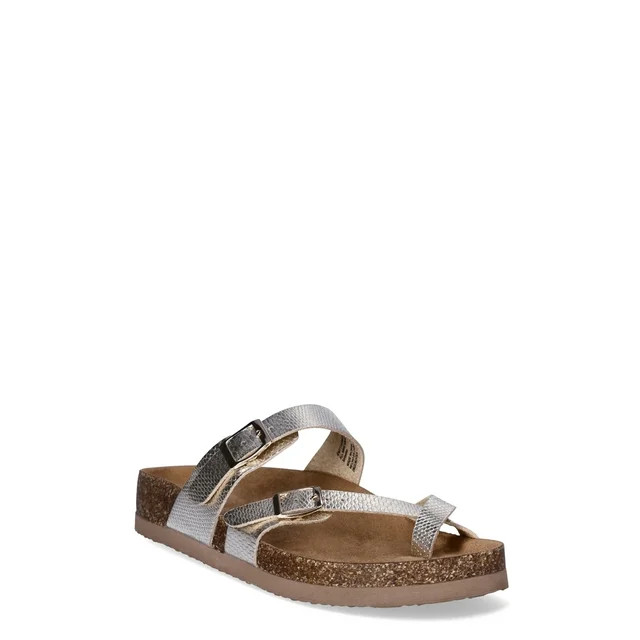 Time and Tru Women's Asymmetric Strap Footbed Sandals, Sizes 6-11, Wide Width Available | Walmart (US)