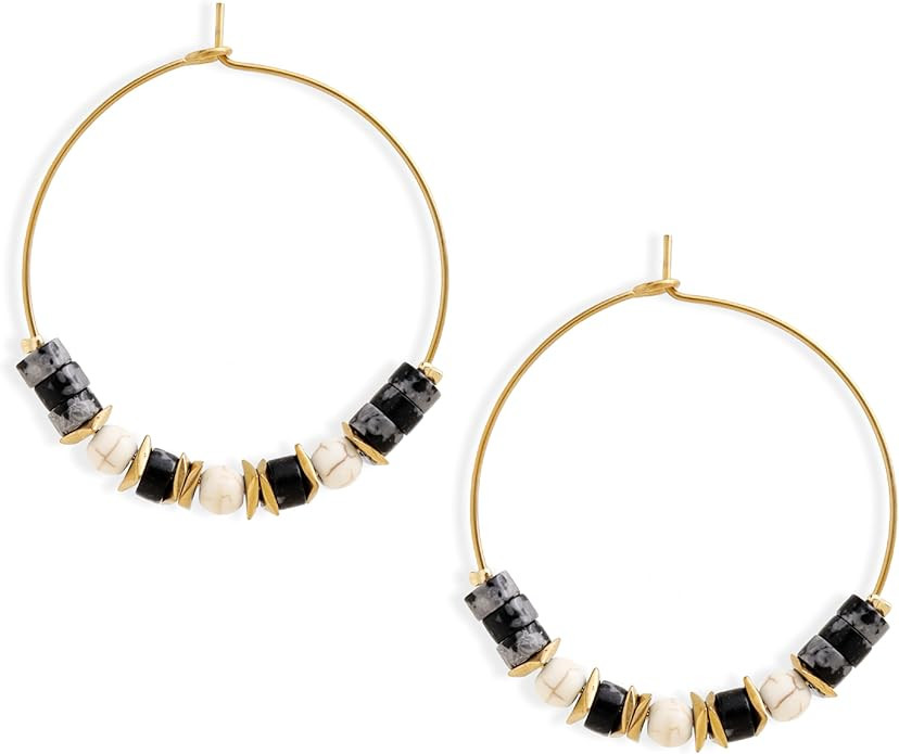 Natural Stone bead Hoop Earrings for Women, Boho Trendy Summer Beach Jewelry Gift | Amazon (US)