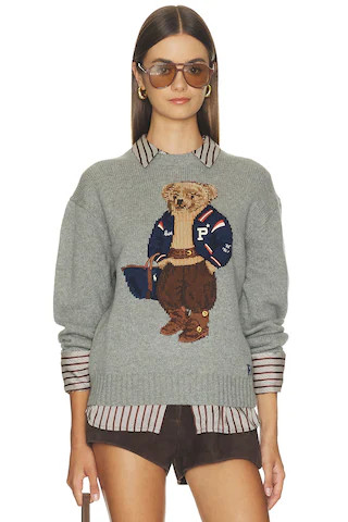 Polo Ralph Lauren Wool Bear Long Sleeve Crew Neck Sweater in Grey. - size XXS | Revolve Clothing (Global)