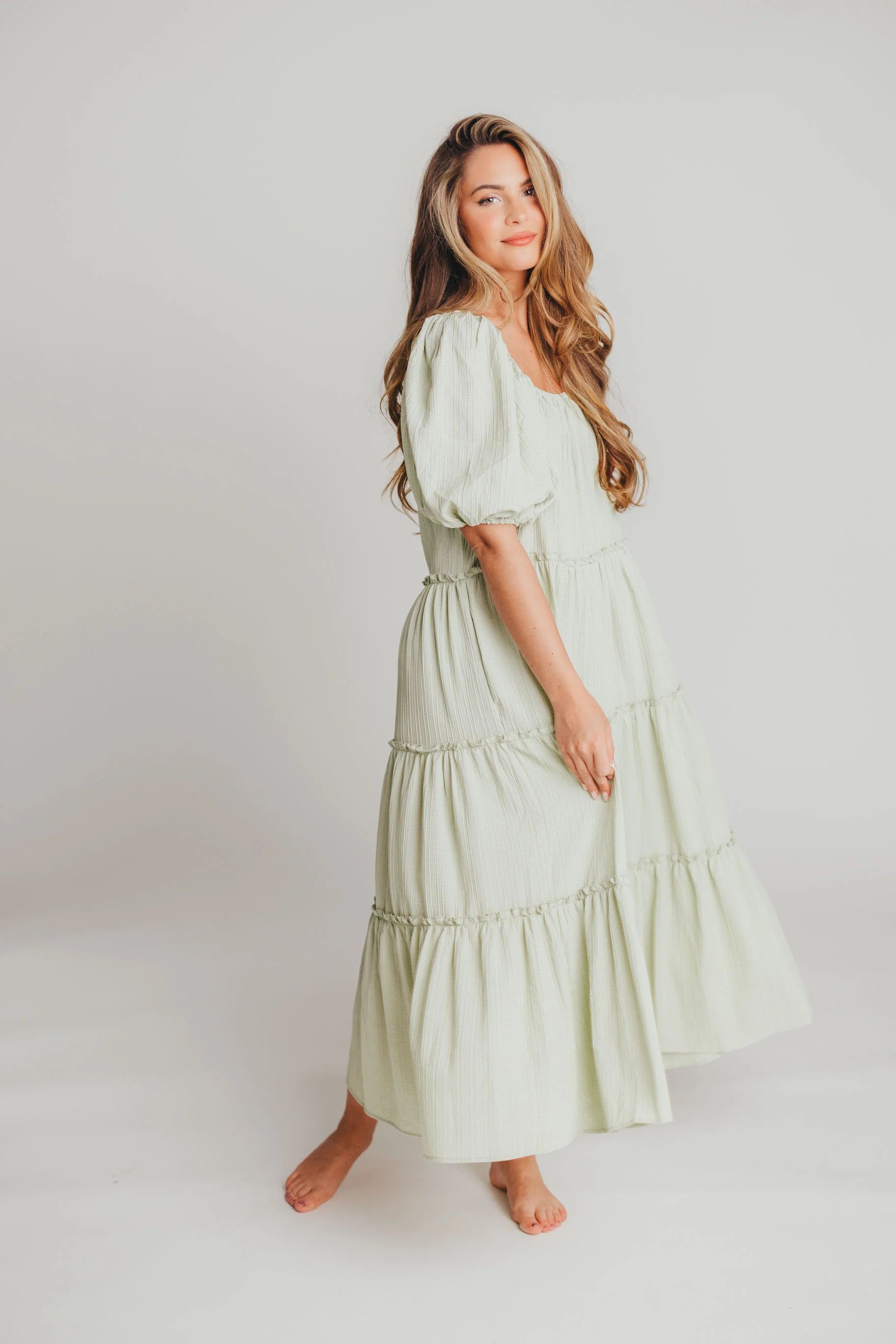 Eva Puffed Sleeve Maxi Dress in Sage - Bump Friendly | Worth Collective