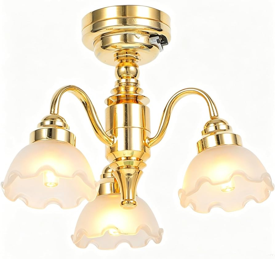 TOYANDONA Dollhouse Chandelier 1/12 Scale - Flower Lampshade Doll House Ceiling Lamp Miniature Do... | Amazon (US)