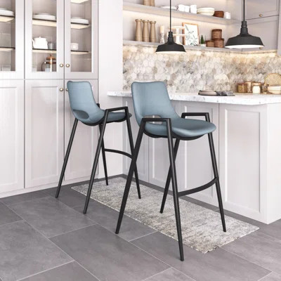 Mozella Desi Barstool (Set Of 2) Azure Gray | Wayfair North America