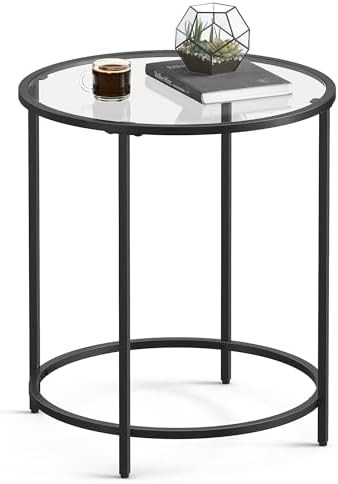 VASAGLE Round Side Table, Glass End Table with Metal Frame, Black Coffee Table with Modern Style,... | Amazon (US)