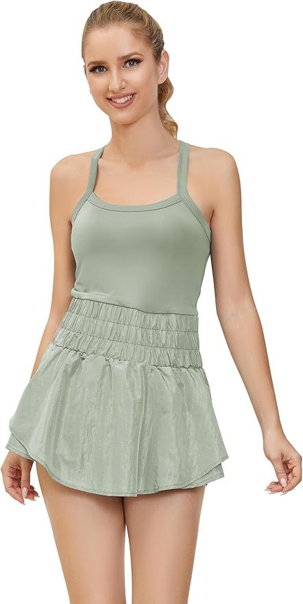 Lauweion Women's Athletic Skortsie Tennis Dress with Shorts Underneath, Sleeveless Athletic Rompe... | Amazon (US)