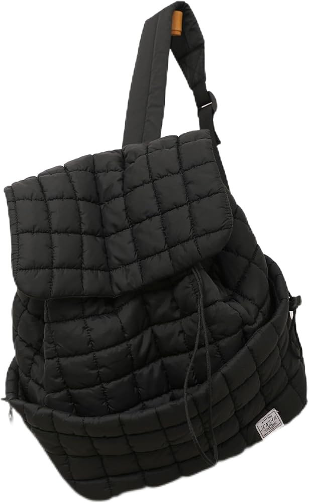 CONTAIL 18L 14 Inch Quilted Puffer Backpack,Top Flap Drawstring Backpack,Black | Amazon (US)