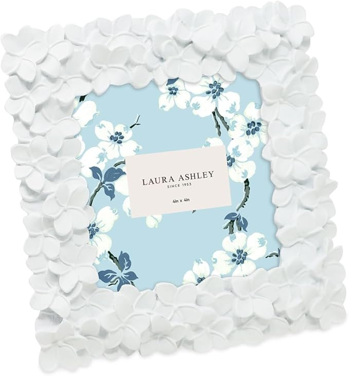 Amazon.com - Laura Ashley 4x4 White Flower Textured Hand-Crafted Resin Picture Frame w/Easel & Ho... | Amazon (US)
