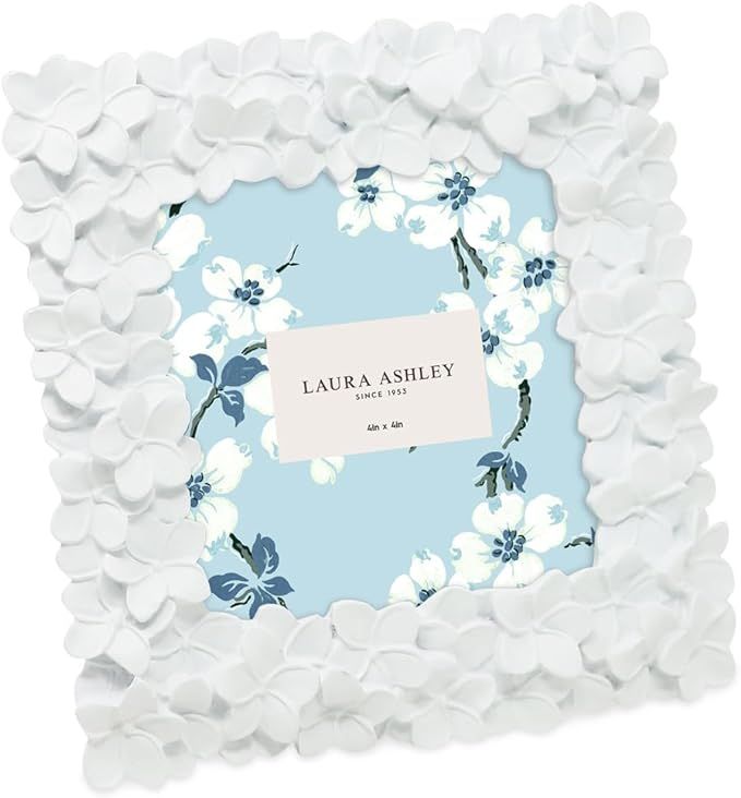 Amazon.com - Laura Ashley 4x4 White Flower Textured Hand-Crafted Resin Picture Frame w/Easel & Ho... | Amazon (US)