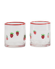 Set Of 2 Strawberry And Cherry Glasses With Colored Rim | Marshalls
