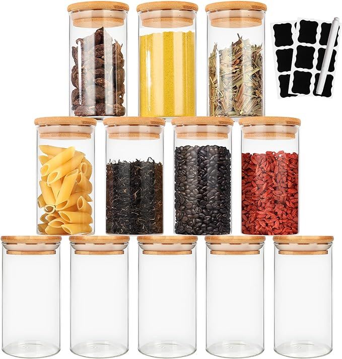 Cyclemore 12Pcs 12oz 350ml Glass Jars with Wood Airtight Lids, Spice Jars with Bamboo Lids, Food ... | Amazon (US)