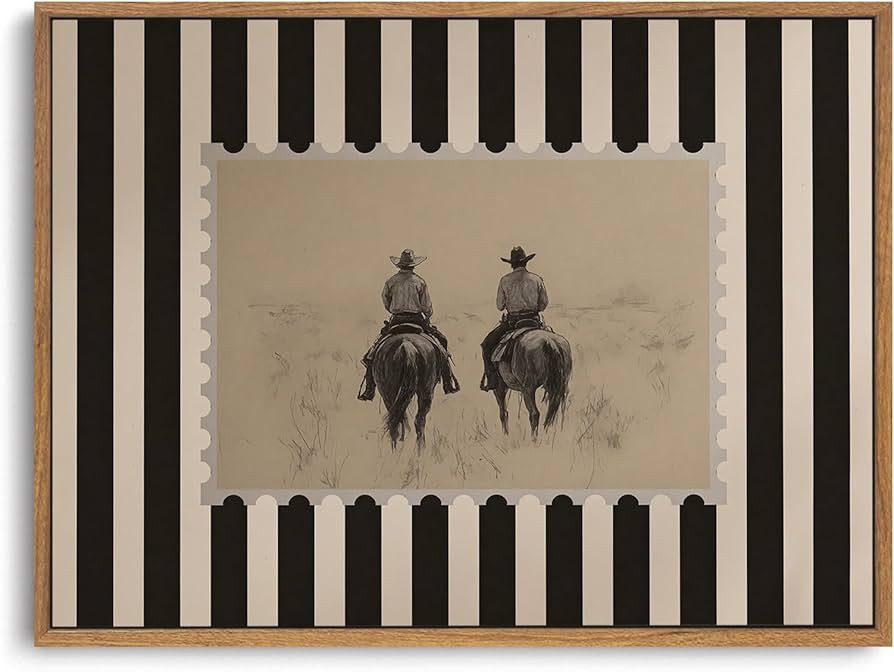 ZZLWBKGL Vintage Western Framed Wall Art Rustic Striped Cowboy Canvas Wall Art Retro Farmhouse We... | Amazon (US)