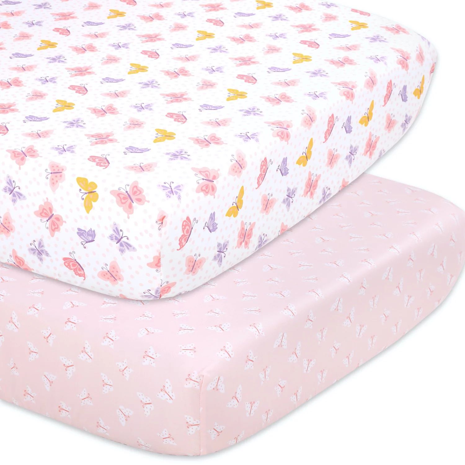 The Peanutshell Fitted Crib Sheets for Girls, 2 Pack, Pink, Gold, Purple Butterfly - Walmart.com | Walmart (US)