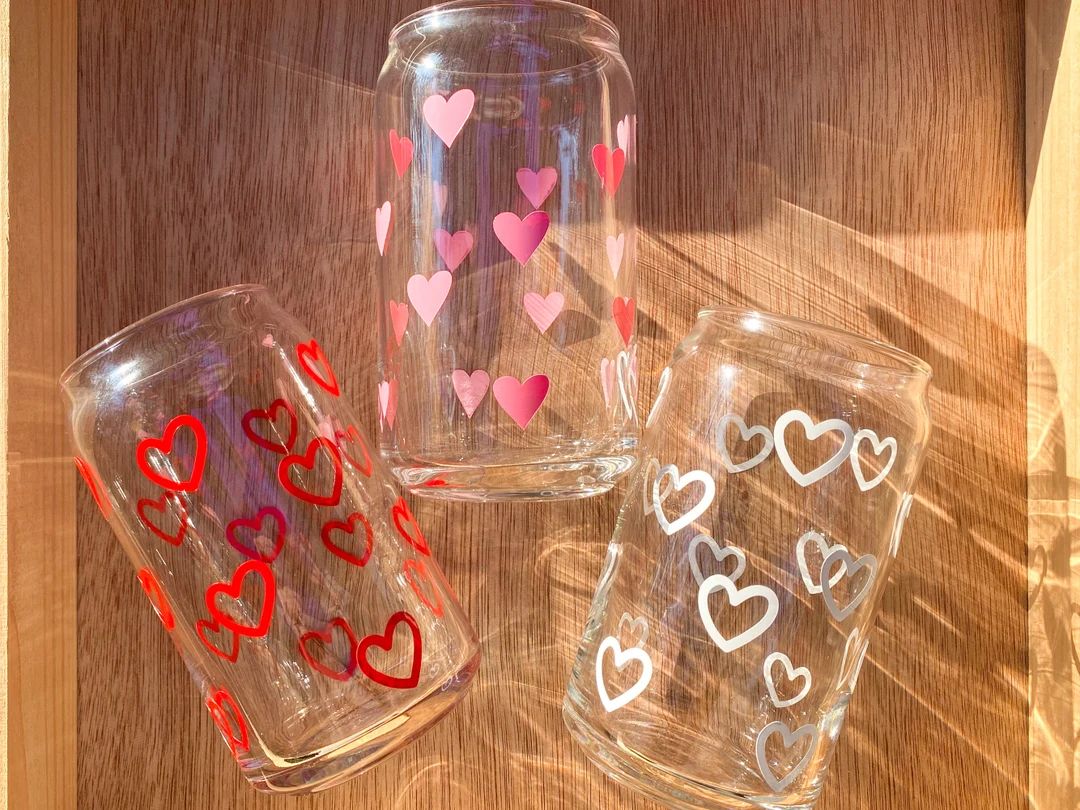 Valentines Iced Coffee Glass Cup With Lid & Straw Valentines - Etsy | Etsy (US)