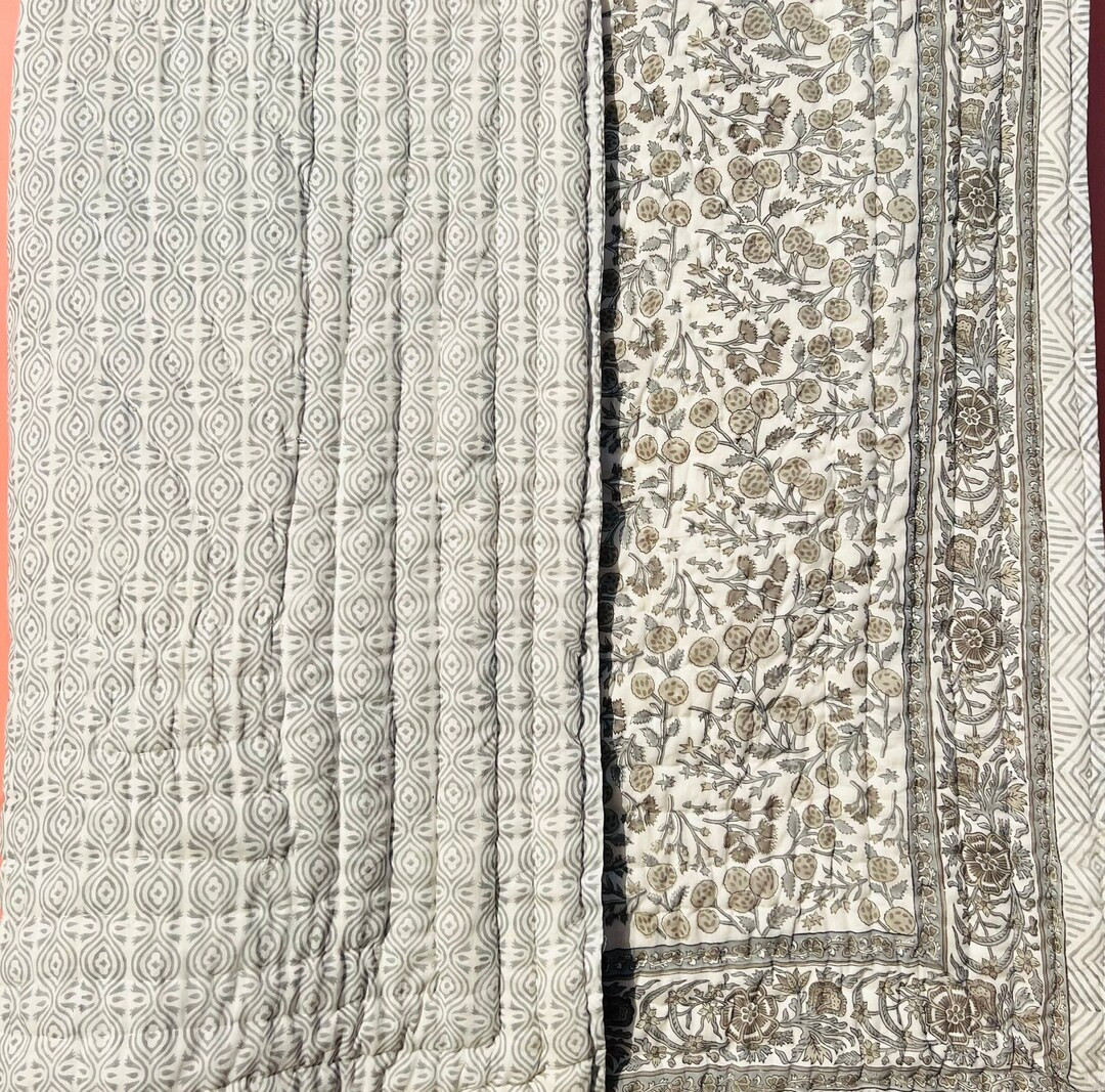 New Hand Block Print Cotton Quilt Reversible Indian Quilt New Floral Print Quilt - Etsy | Etsy (US)