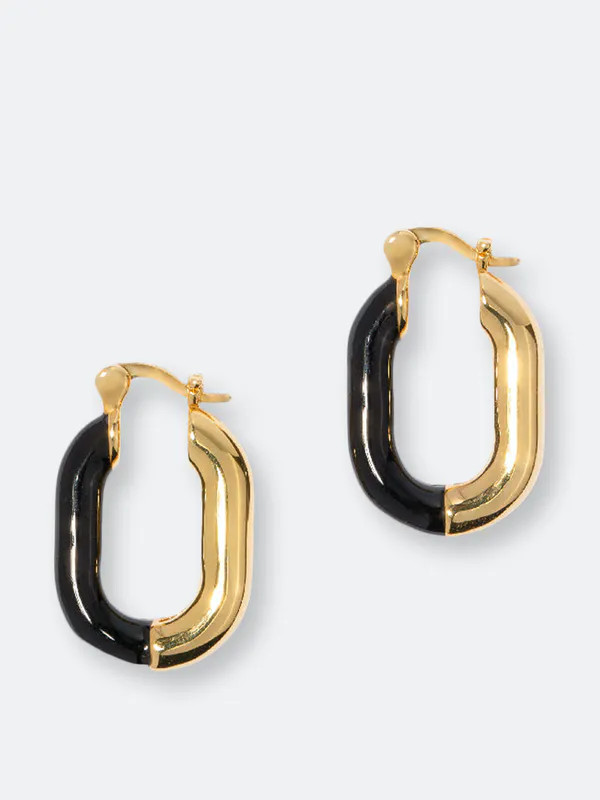 Little Sky Stone Zoey Black Enamel Hoops - Gold | Verishop