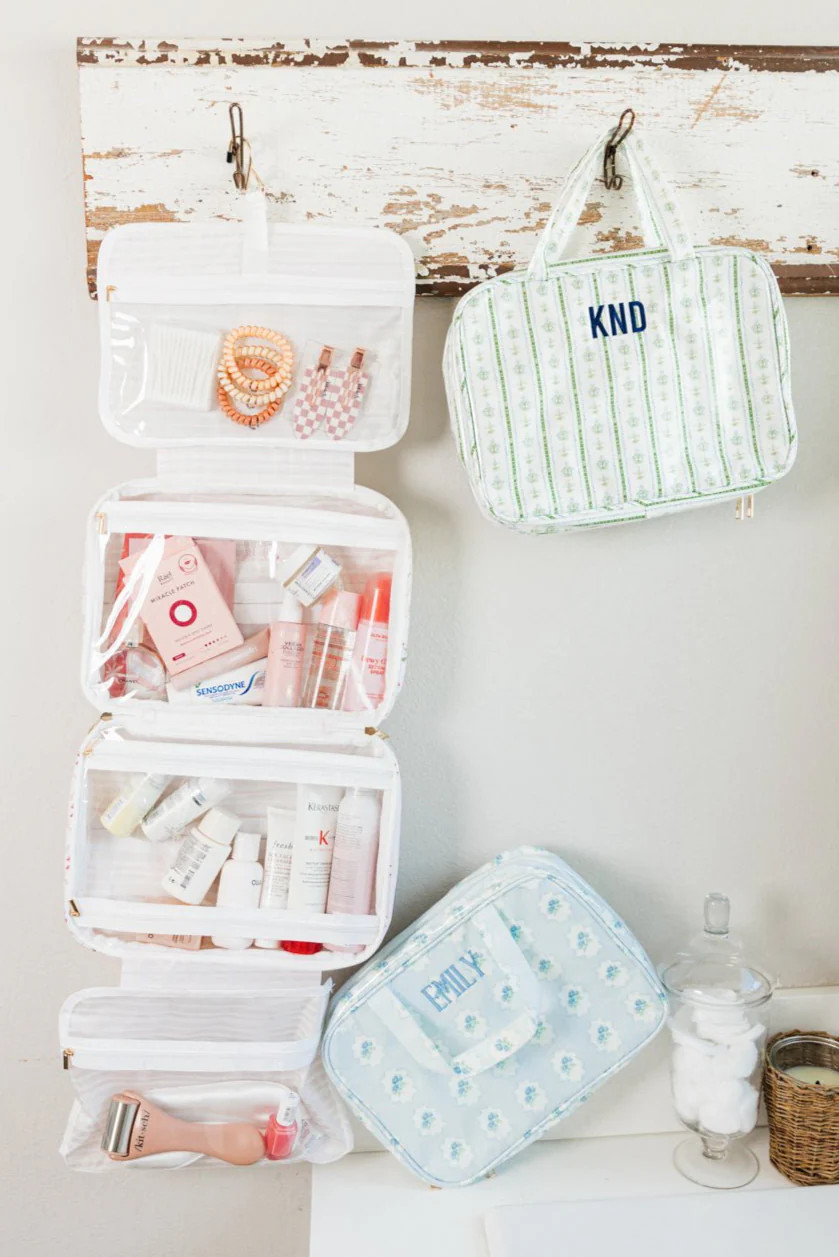 Embroidered Clear Coated Hanging Toiletry Bag | Sprinkled With Pink