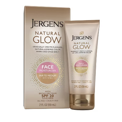 Jergens Natural Glow Face Moisturizer Self Tanner Daily Sunscreen - SPF 20 - 2 fl oz - Fair To Medium | Target